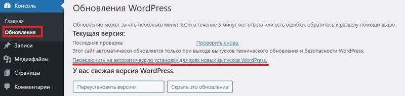 Обновление ядра WP